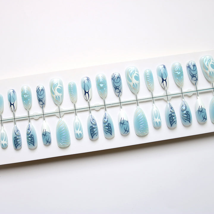 Decorative Press-On Nail Art Set with Oceanic Designs Stornfield