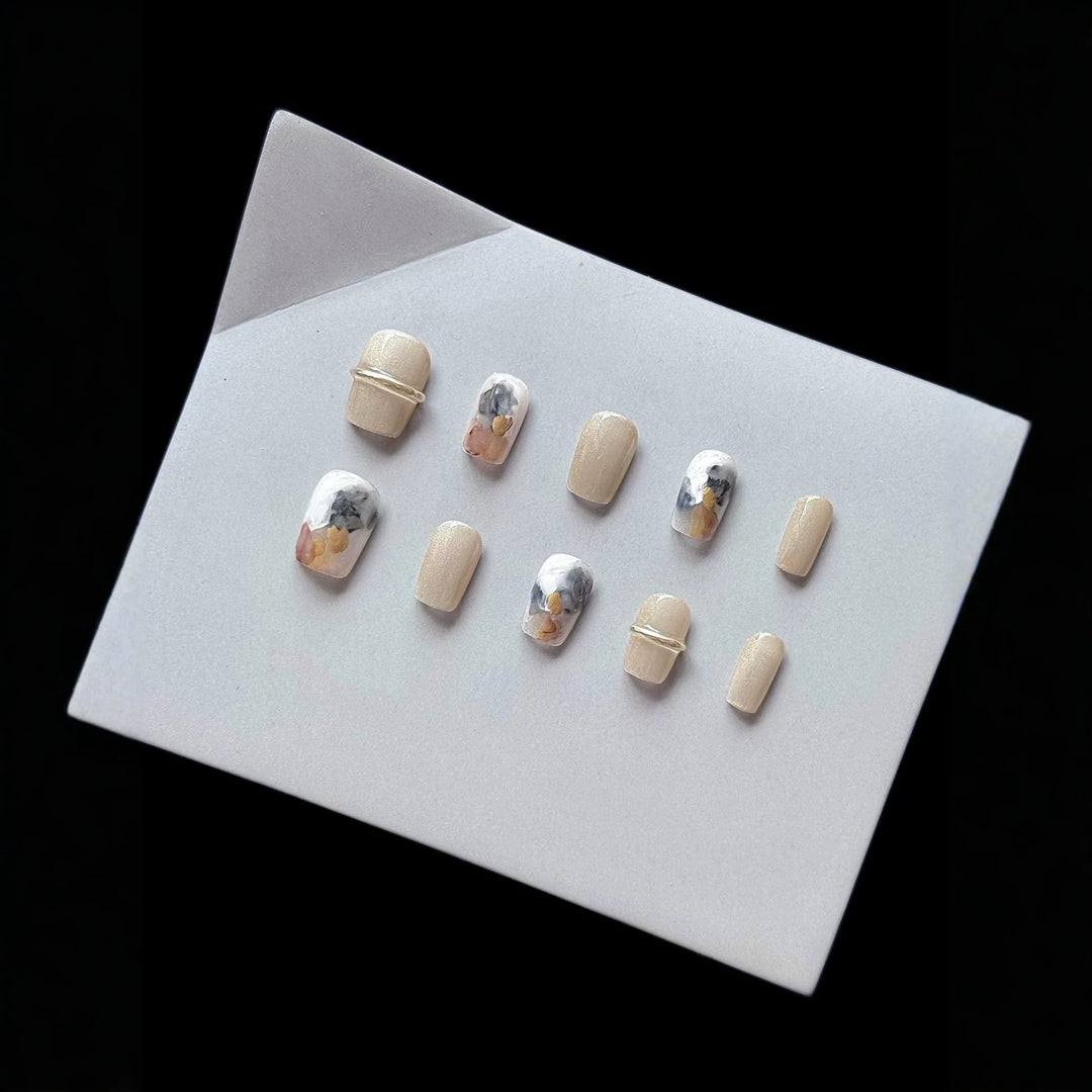 Press-On Nail Art Set with Elegant Marble Design