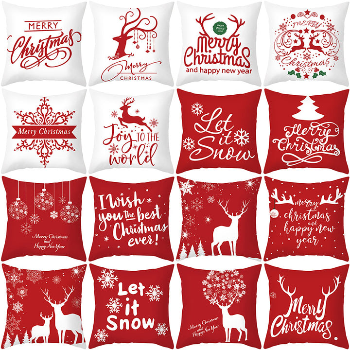 Decorative Holiday Throw Pillow Cover with Script Greeting and Antler Motif