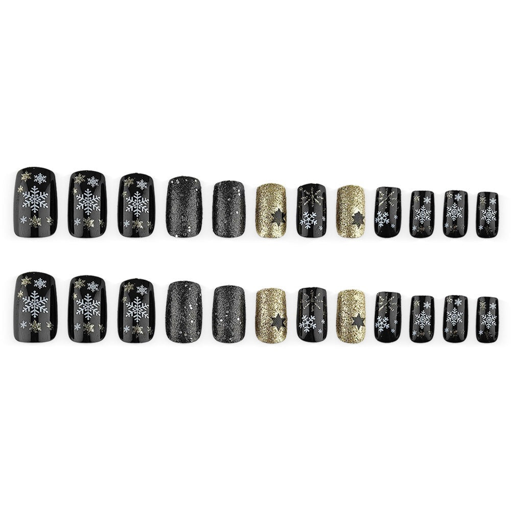 Glittering artificial nail set with Christmas design and 3D snowflakes Stornfield