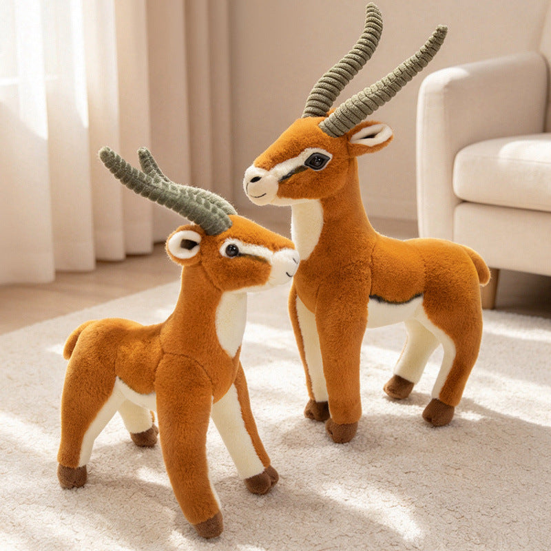 Life-Size Standing Antelope Plush with Ribbed Curled Horns and Poseable Legs Stornfield