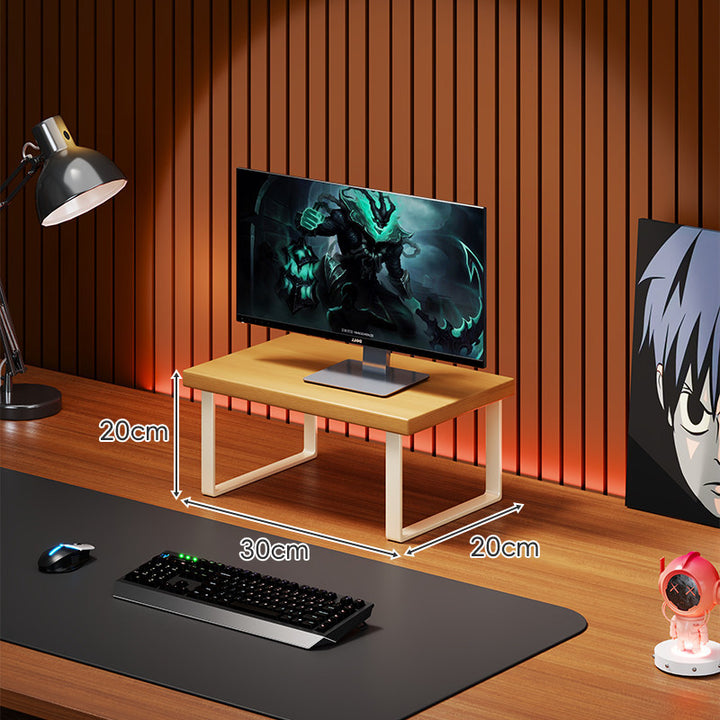 Wooden Monitor Riser Stand with Metal Frame and Cable Management