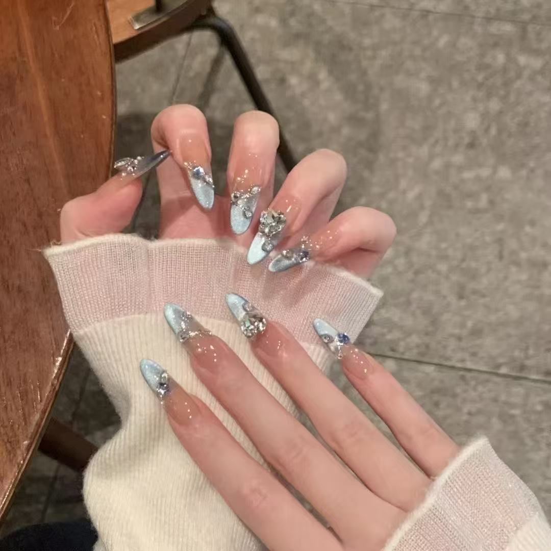 Elegant Crystal-Embellished Press-On Nails Stornfield