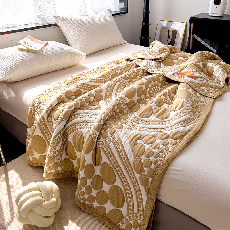 Lightweight Quilted Cotton Coverlet with Matelassé Raised Circle Pattern