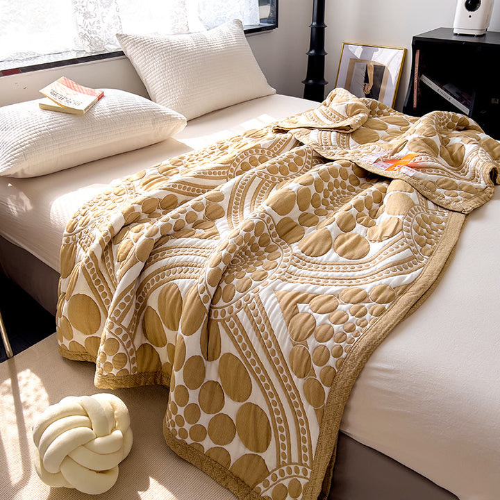 Lightweight Quilted Cotton Coverlet with Matelassé Raised Circle Pattern