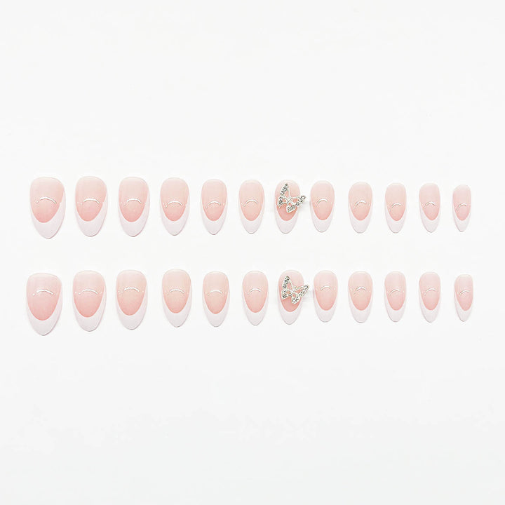 Artificial nail set with elegant French design and rhinestone-embellished accents Stornfield