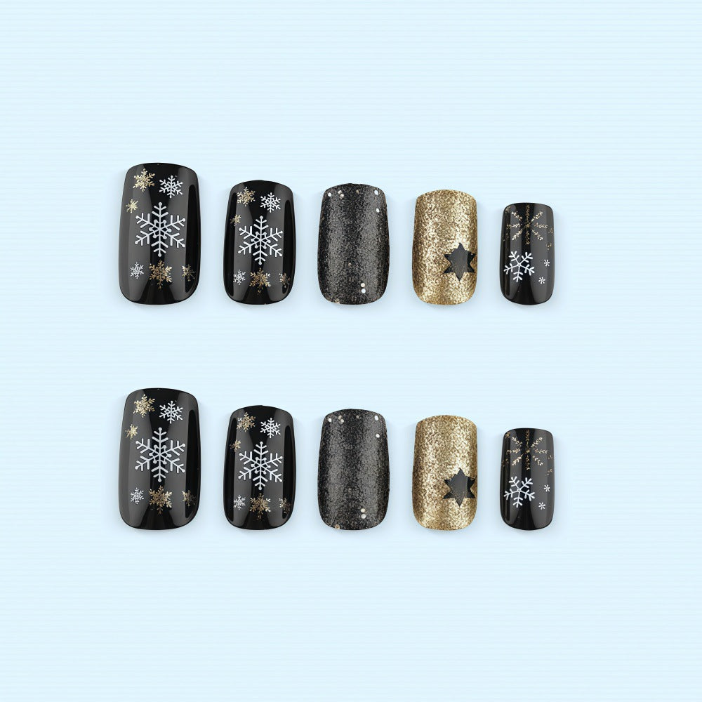 Glittering artificial nail set with Christmas design and 3D snowflakes Stornfield