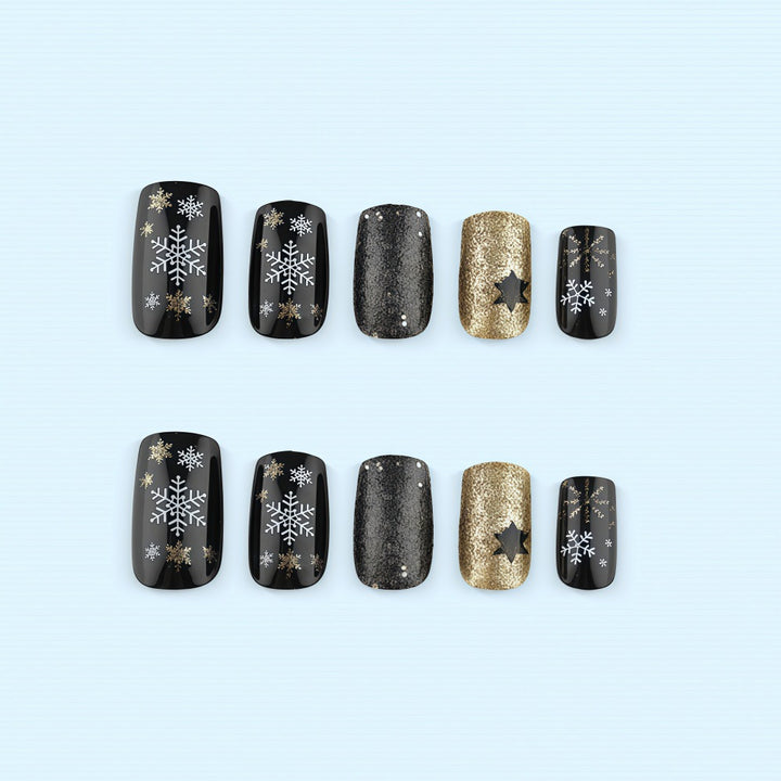 Glittering artificial nail set with Christmas design and 3D snowflakes Stornfield