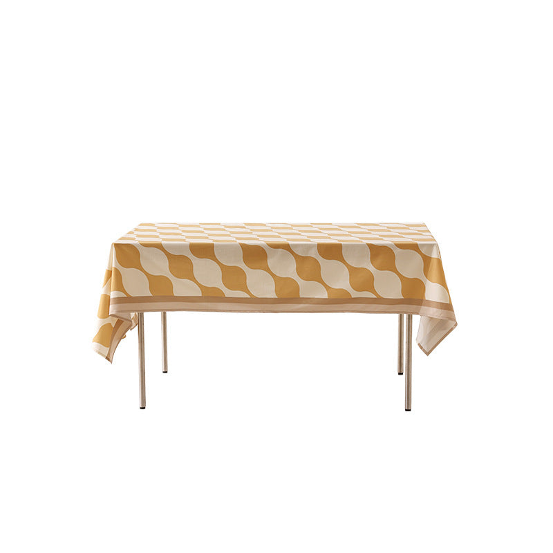 Wipeable Rectangular Table Runner with Geometric Wave Pattern and Contrast Edge