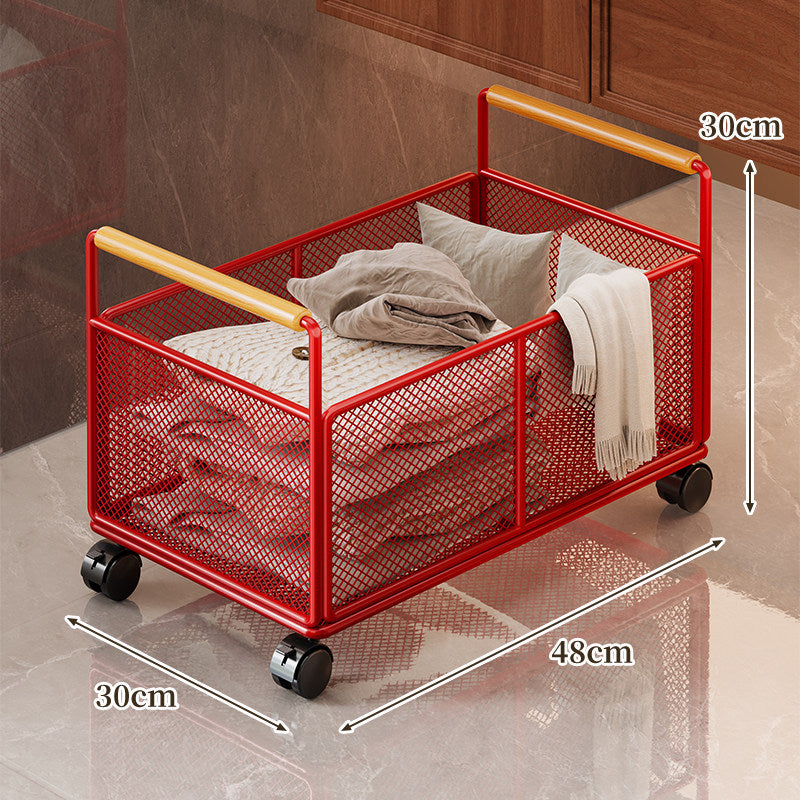 Rectangular Metal Mesh Storage Basket with Dual Wood-Hand Grips