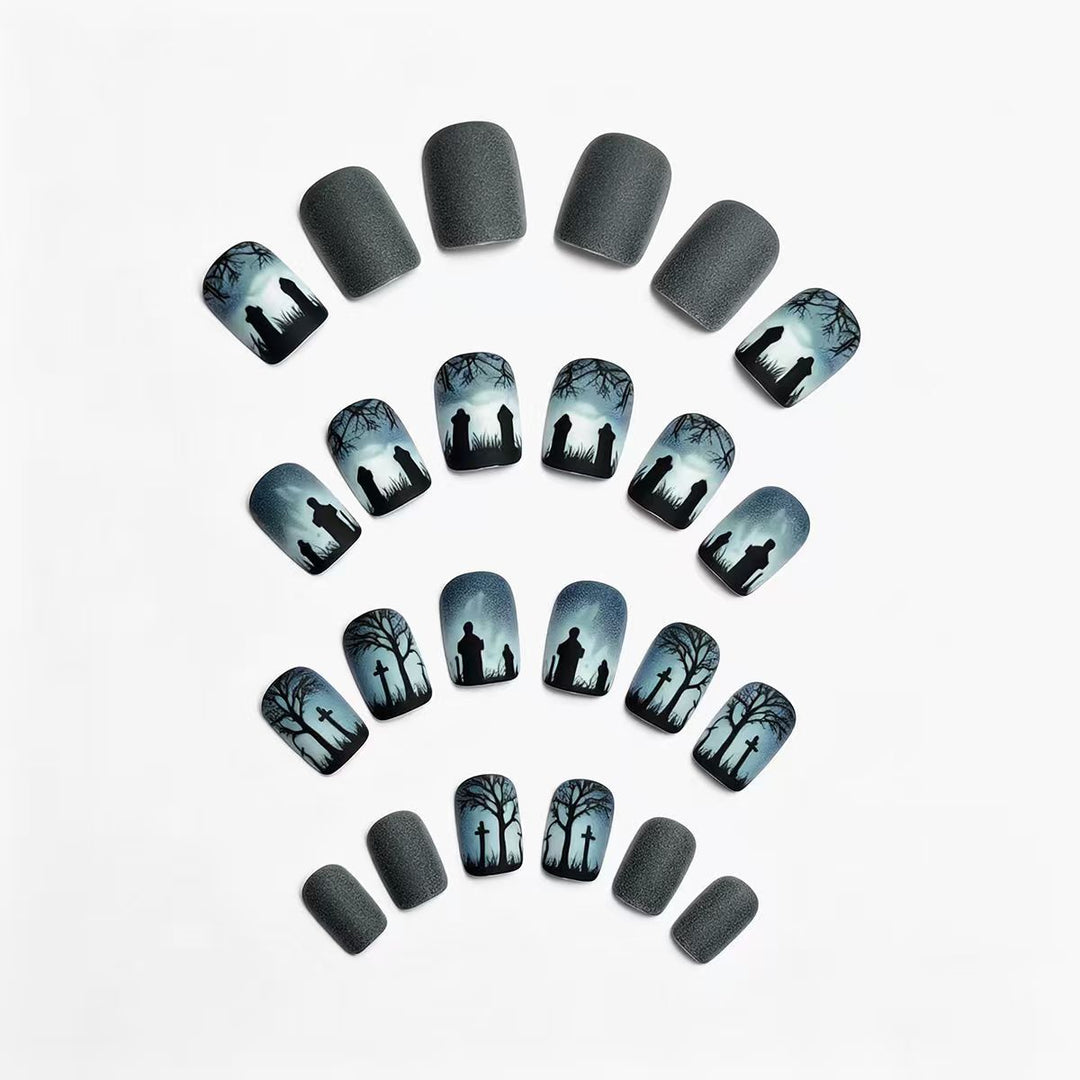 Creative nail art with dramatic tombstone design Stornfield