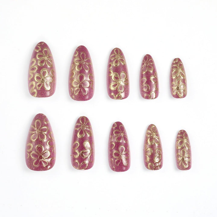 Glittering artificial nails with floral patterns Stornfield