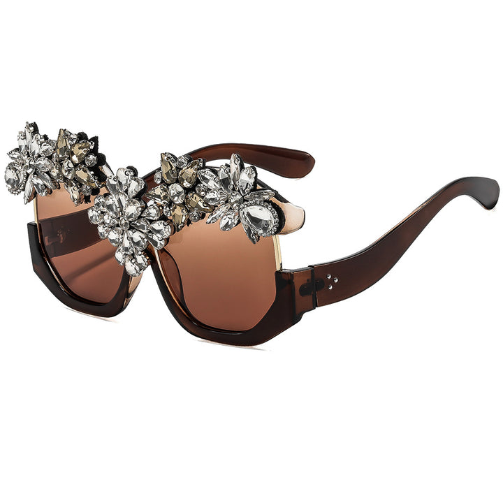 Women Glamorous Sunglasses with Sparkling Crystal Flowers Stornfield
