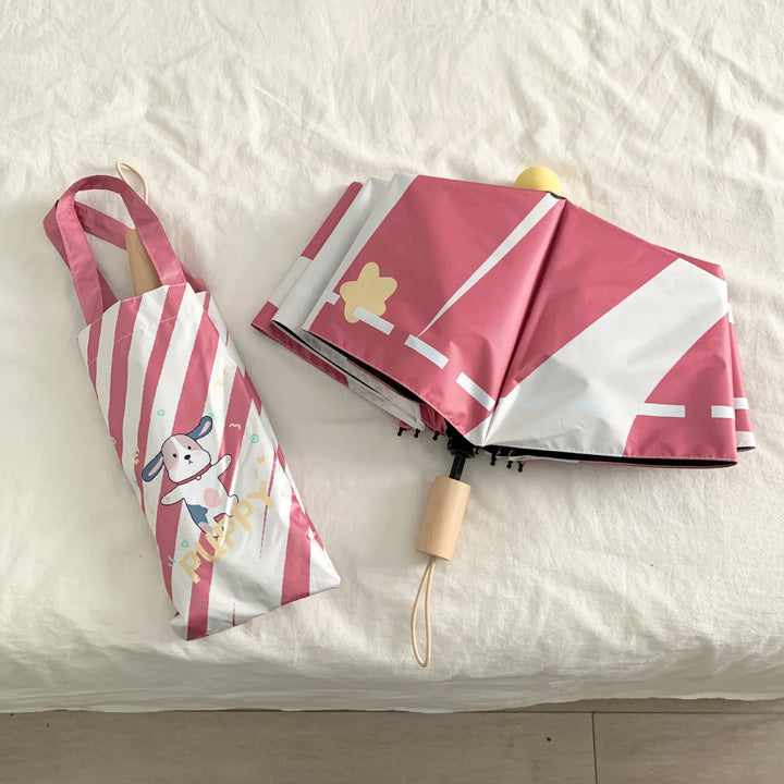 Ladies innovative folding umbrella with gentle leaf design and practical carrying pouch Stornfield