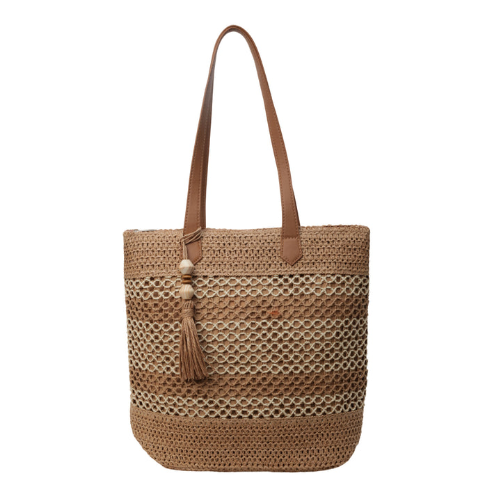 Fashionable straw tote bag with leather accents Stornfield