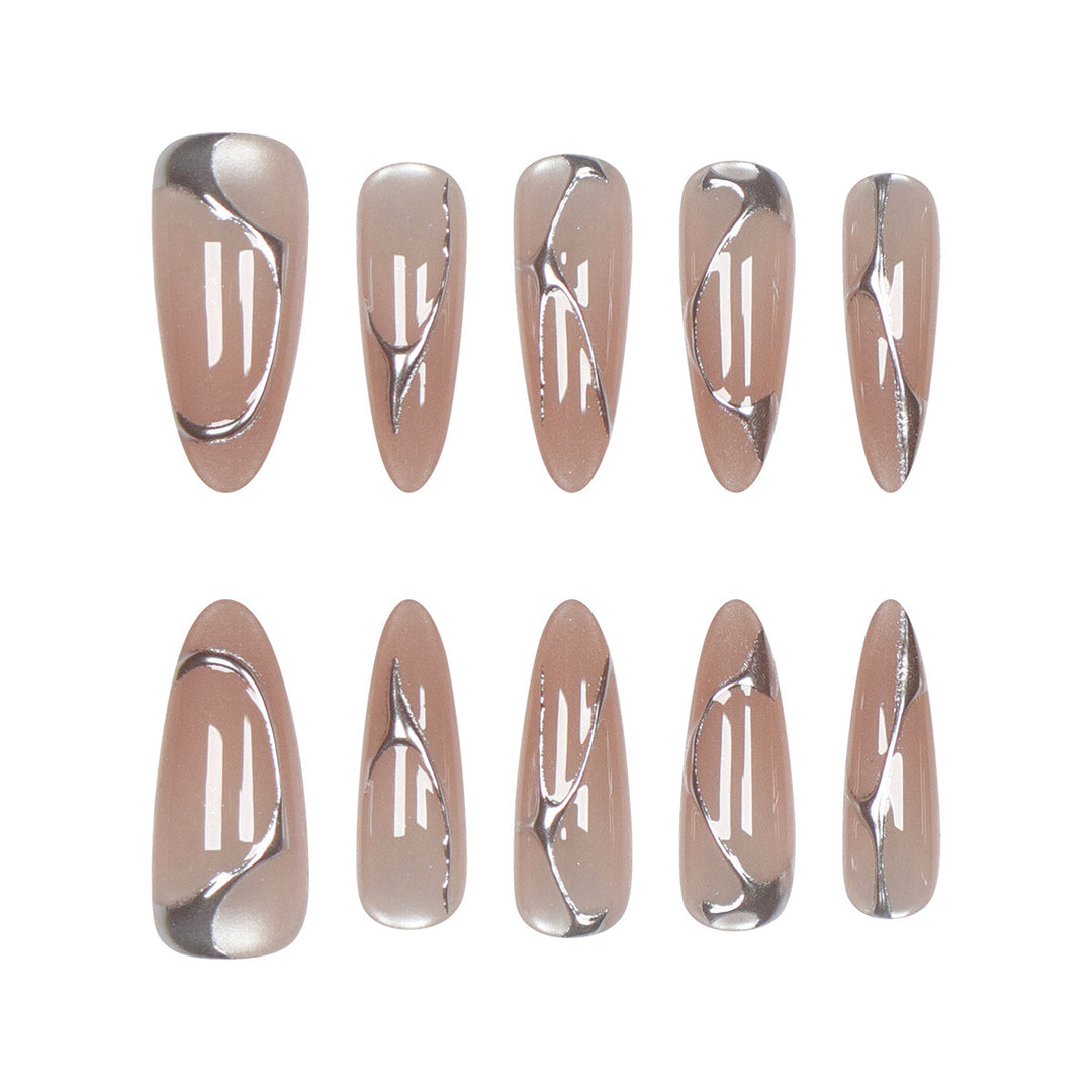 Elegant Metallic Accent Press-On Nails Stornfield