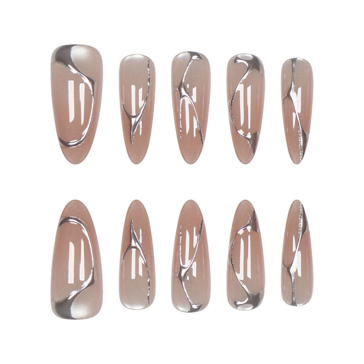 Elegant Metallic Accent Press-On Nails Stornfield
