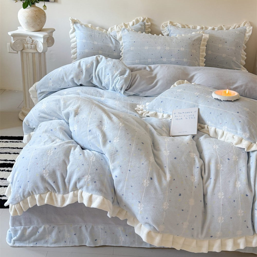 Ruffled Cotton Flannel Duvet Cover and Sham Bedding Set