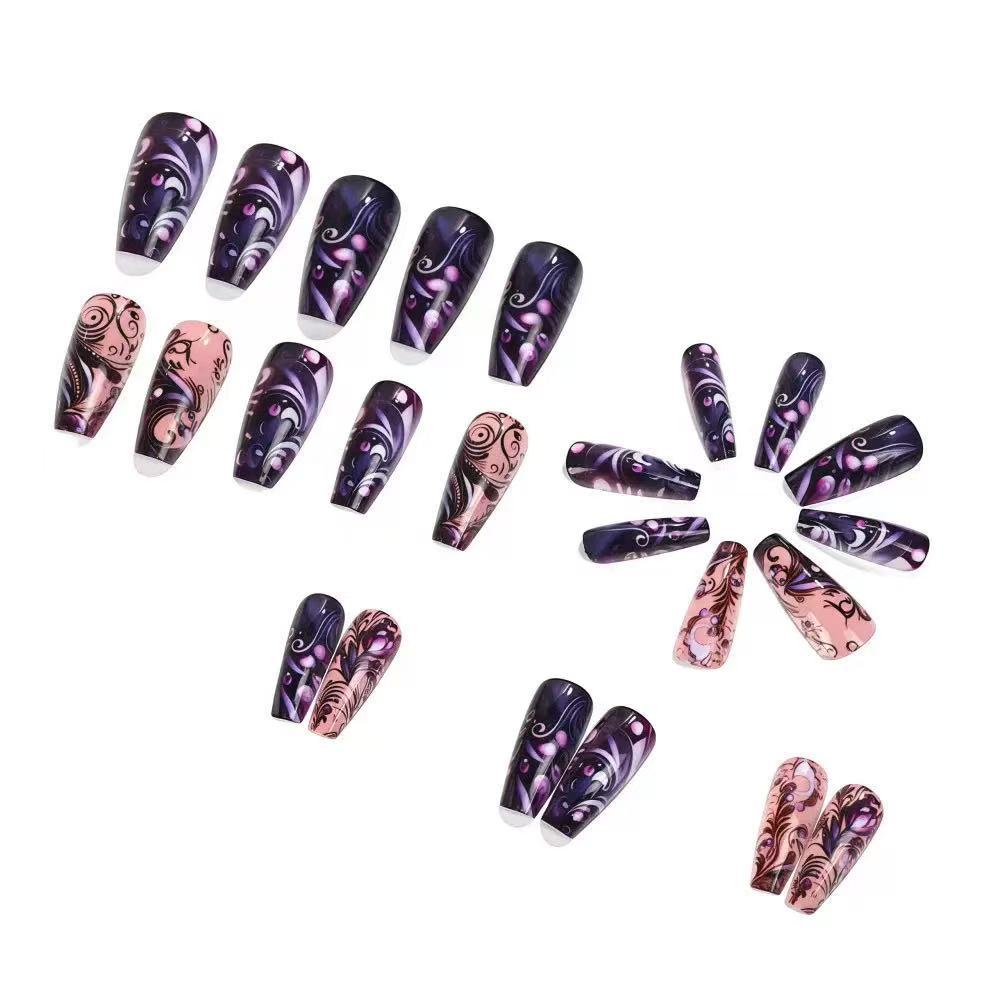 Artificial nail set with elegant floral design and glitter accents Stornfield