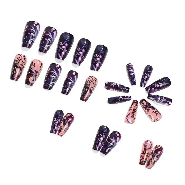 Artificial nail set with elegant floral design and glitter accents Stornfield