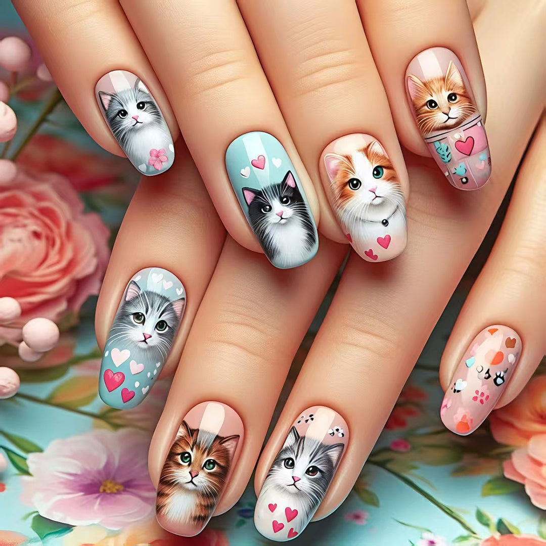 Stylish Cat Design Artificial Nails Stornfield