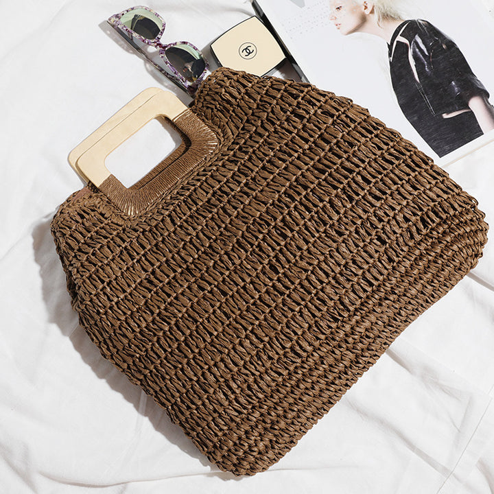 Basket bag with stylish wooden handle Stornfield