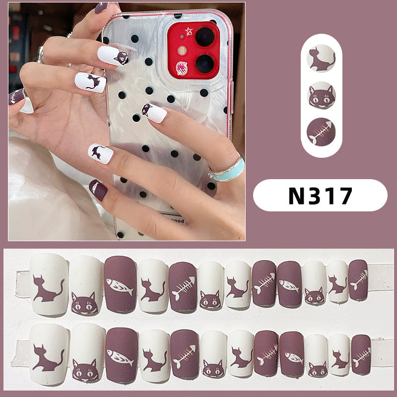 Whimsical Cat-Themed Press-On Nail Art Set