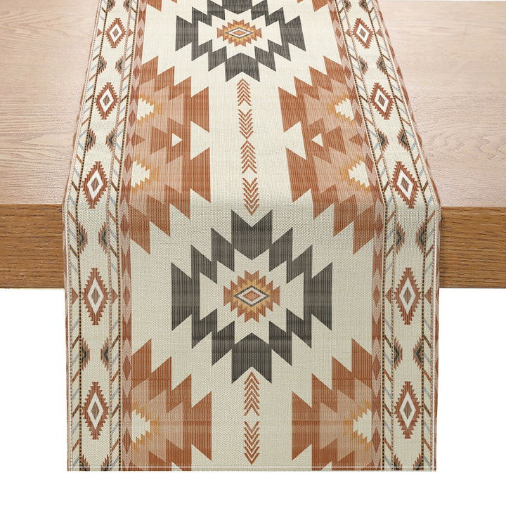 Southwestern Pattern Cotton-Linen Table Runner with Aztec Geometric Print
