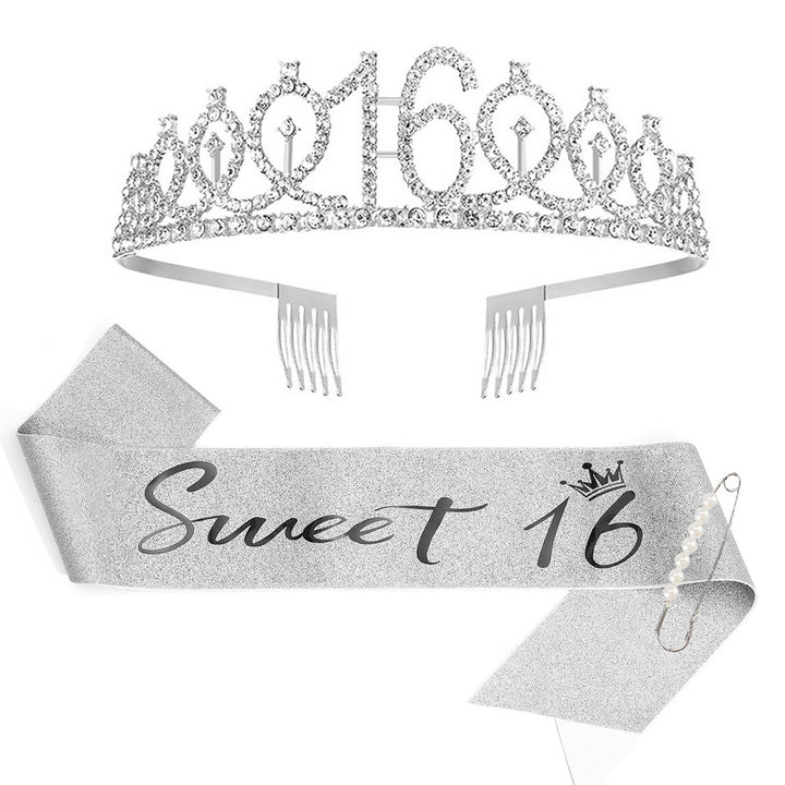 Women Crystal-Embellished Birthday Crown with Personalized Sash Stornfield