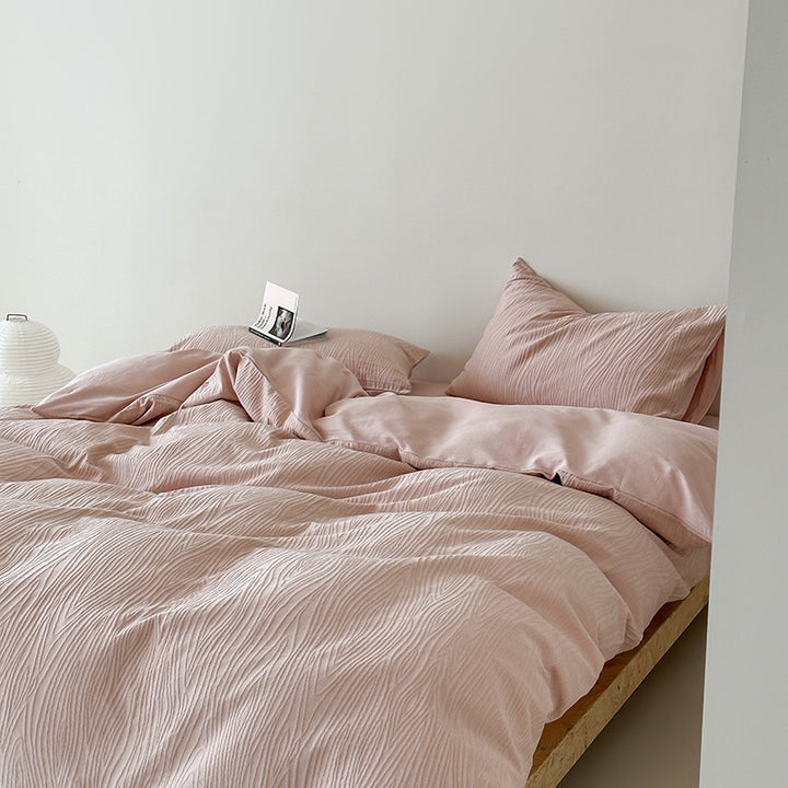 Premium cotton bedding set with fine pleated structure and hidden zipper