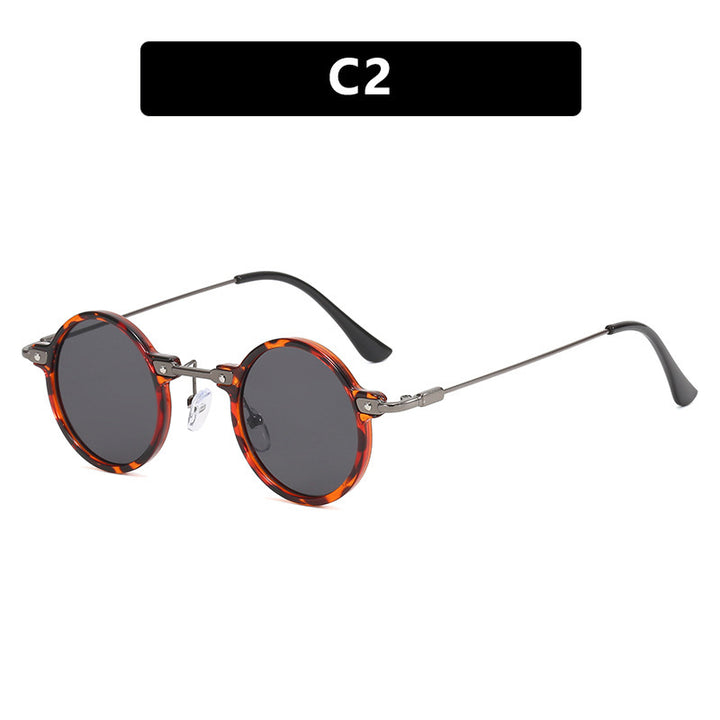 Women's round sunglasses with stylish metal frame and large blue lenses Stornfield