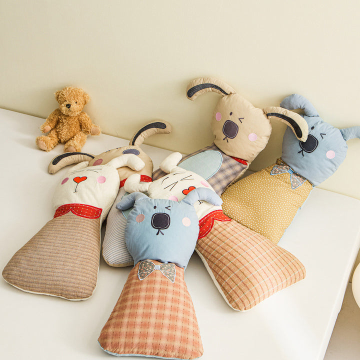 Plush Bunny Decorative Pillow Cushion with Embroidered Face and Plaid Body