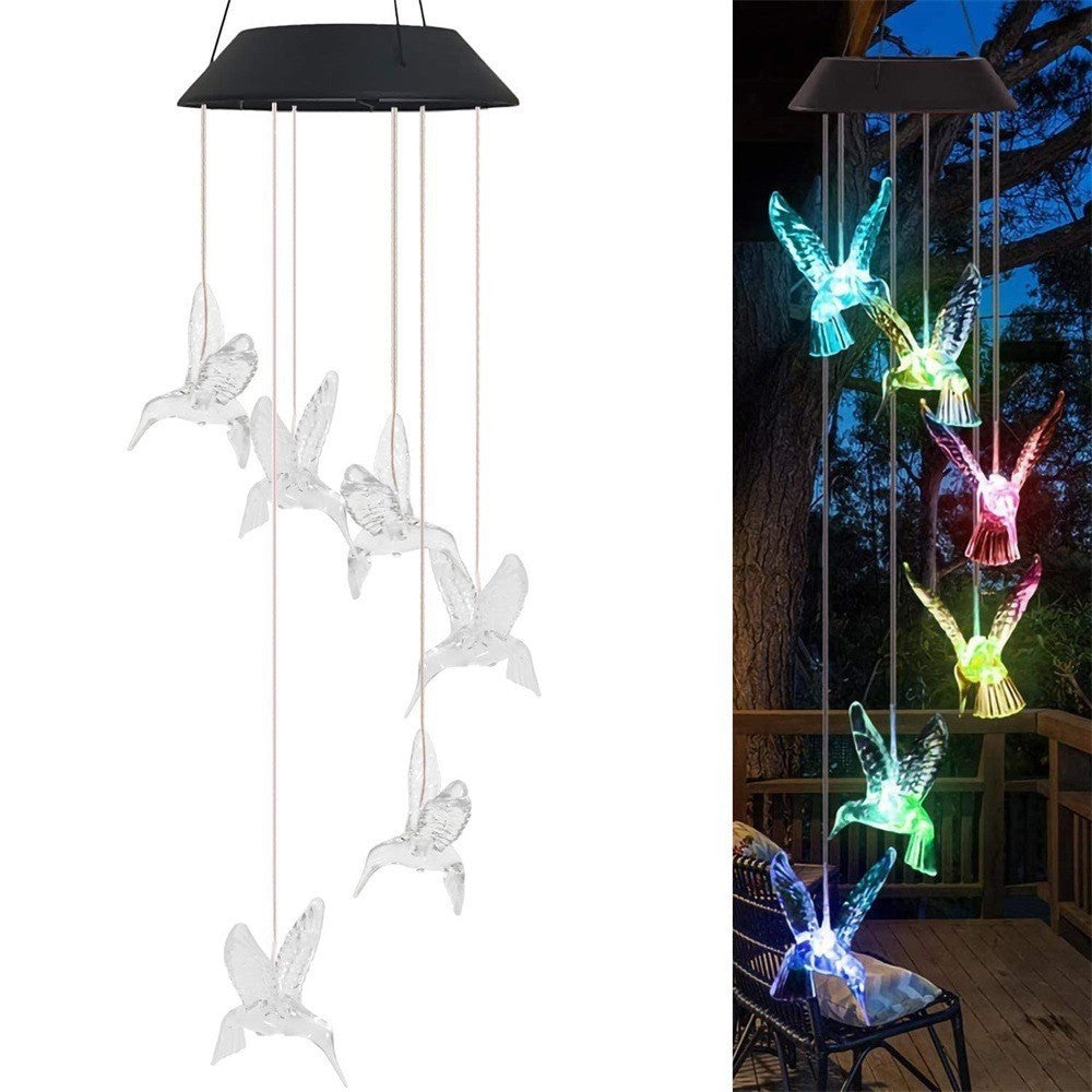 Solar-Powered Hanging Hummingbird LED Wind Chime With Color-Changing RGB Acrylic Birds And Weatherproof Top Stornfield
