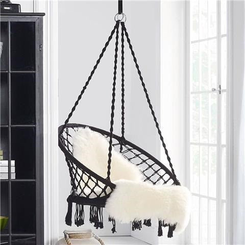 Macrame hanging chair with complete ceiling mounting kit and decorative tassel fringe Stornfield