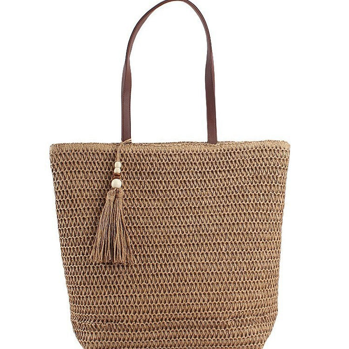 Spacious Shoulder Bag Made of Braided Natural Material with Decorative Tassel Stornfield