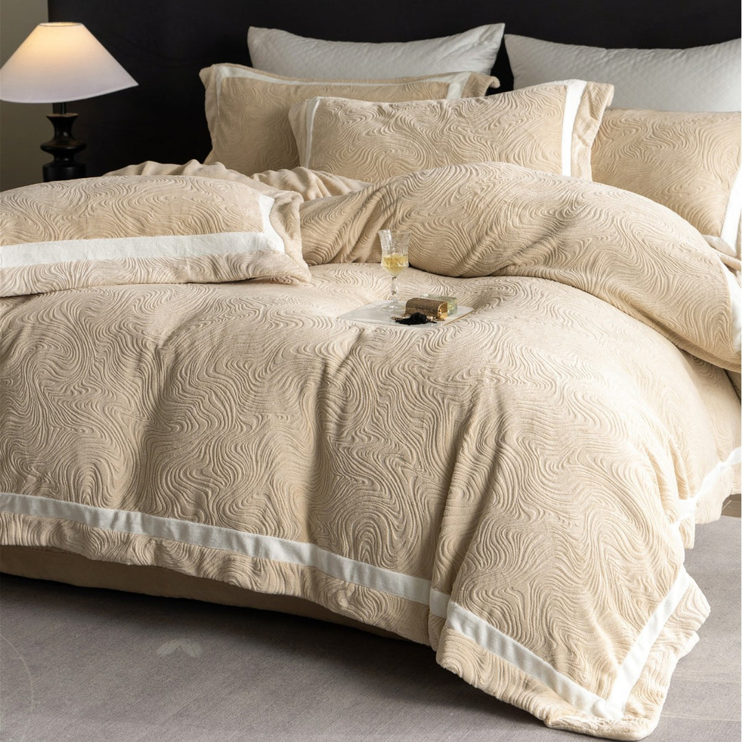 Embossed Swirl-Textured Duvet Cover Set with Contrast Border