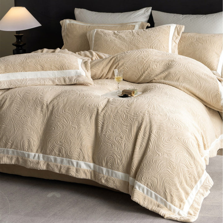 Embossed Swirl-Textured Duvet Cover Set with Contrast Border