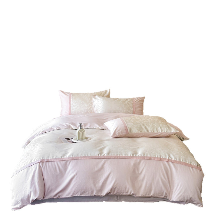 Duvet cover set made of cotton mix with fine jacquard pattern and contrast trim