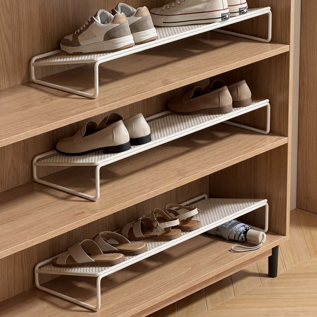 Low-Profile Metal Shoe Shelf Riser for Cabinet and Entryway