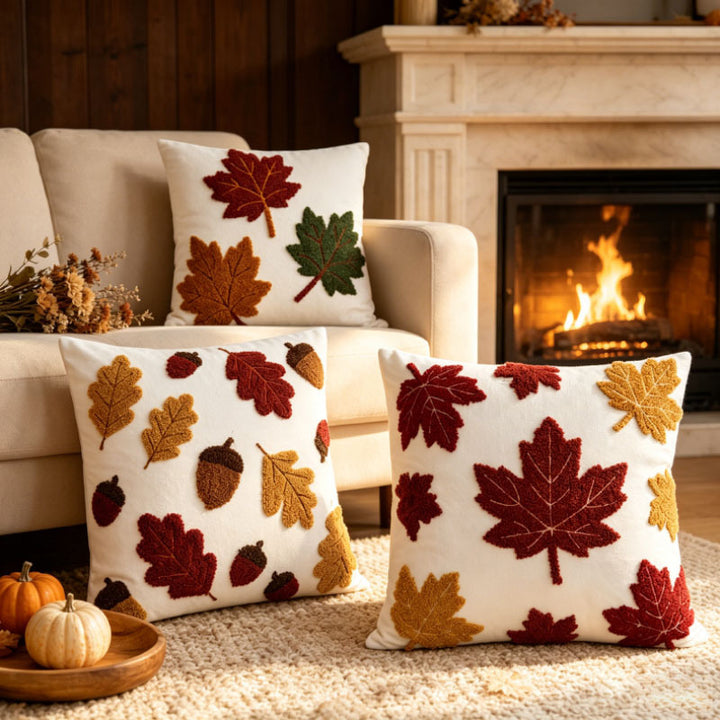 Decorative Tufted Chenille Autumn Leaf Throw Pillow Cover