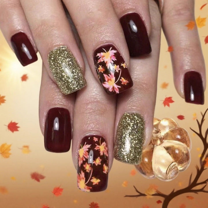 Decorative Fall-Themed Acrylic Nail Enhancements Stornfield