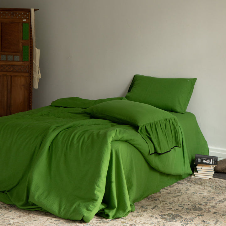 Washed Linen Duvet Cover Set with Ruffled Pillow Shams