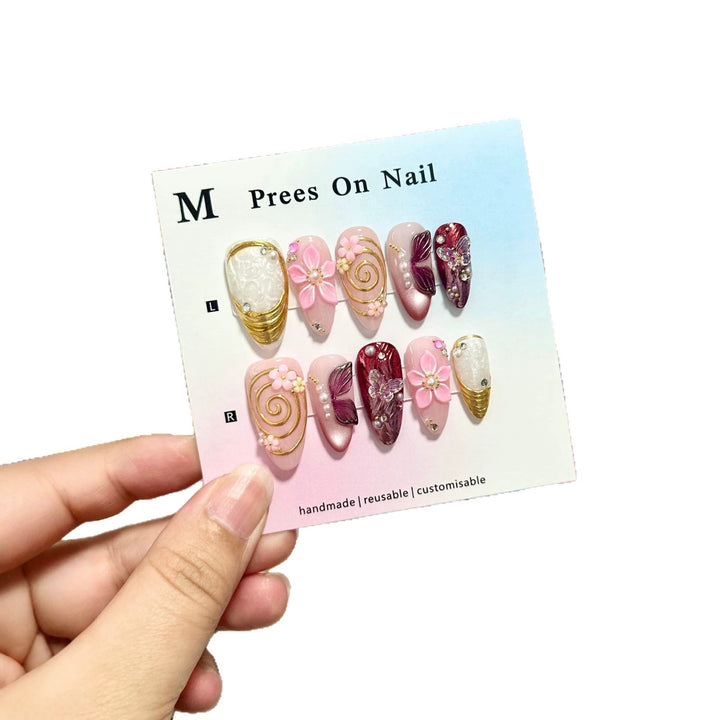 Decorative Press-On Nail Art Set with Floral Designs
