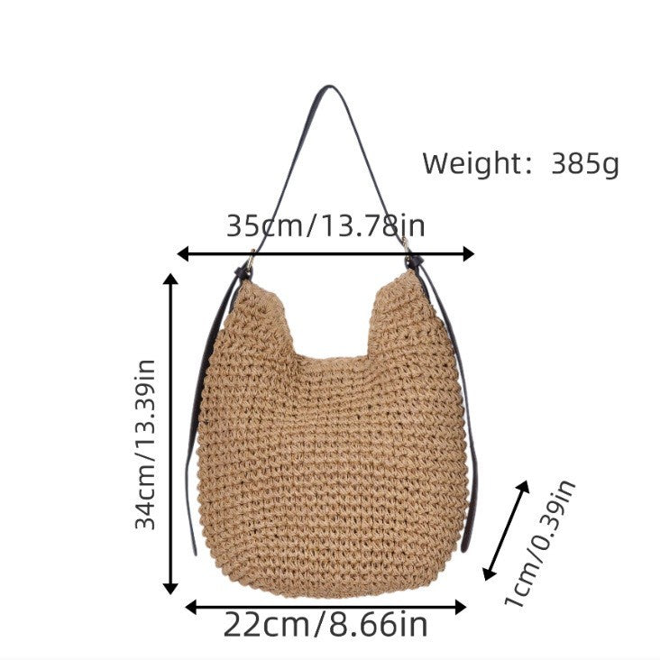 Trendy Shoulder Bag with Natural Weave and Leather Accents Stornfield