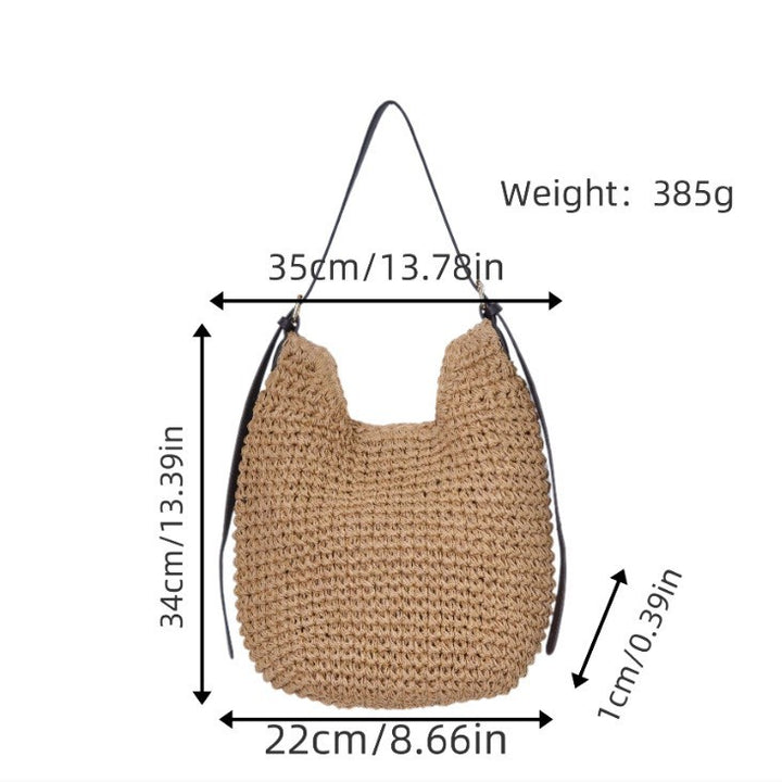 Trendy Shoulder Bag with Natural Weave and Leather Accents Stornfield