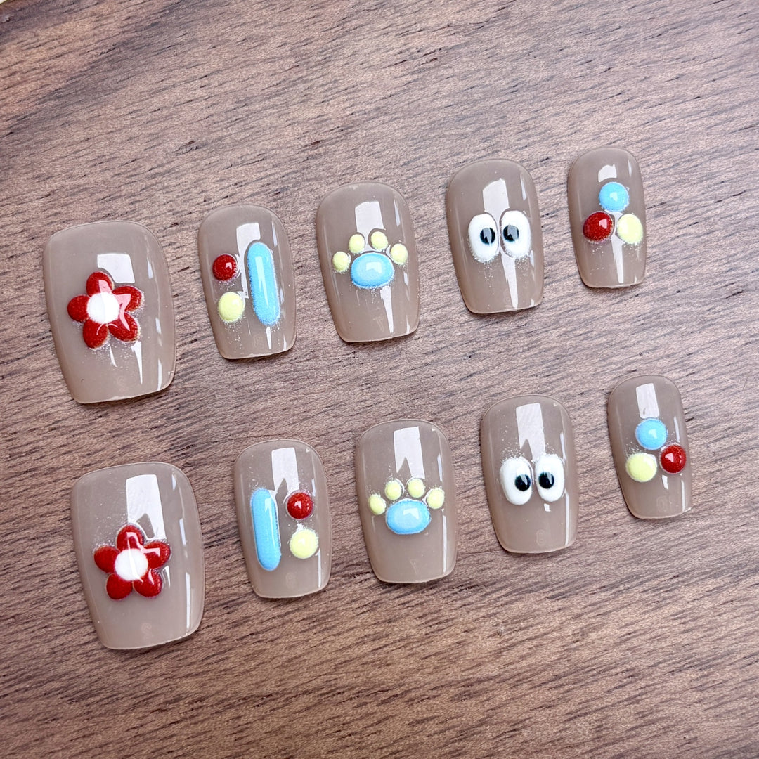 Decorative Press-On Nail Art Set with Unique Floral Designs