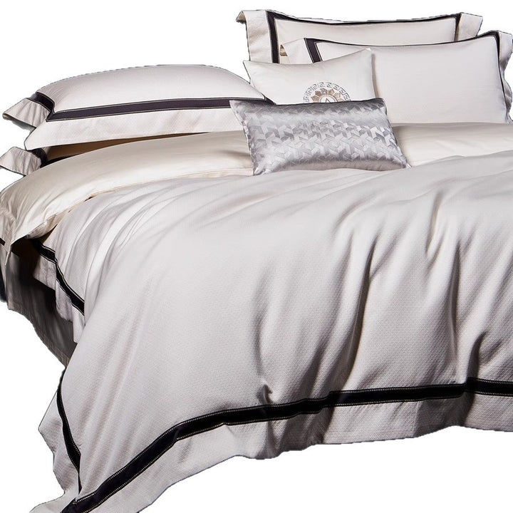 Premium Textured Cotton Sateen Duvet Cover Set with Satin Piping and Reversible Micro‑Sateen Back