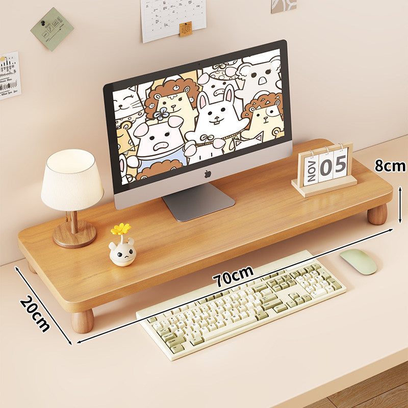 Solid Wood Monitor Riser with Tiered Desk Organizer and Cable Management