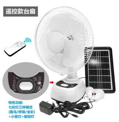 Women's Solar-Powered Electric Fan with Remote Control and Integrated LED Lighting Stornfield