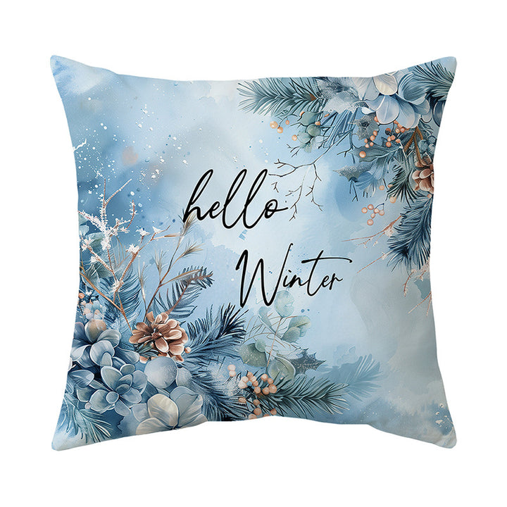 Decorative Linen-Texture Square Throw Pillow Cover with Winter Deer Forest Print